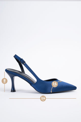 Siena Kadın Stiletto Sivri Burun Arkası Açık Atkılı Topuklu Ayakkabı Lacivert