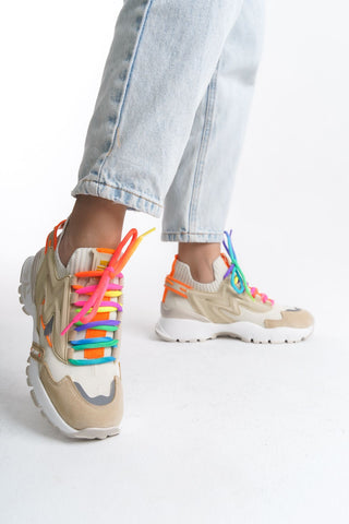 Kadın Sneaker Yüksek Taban Bağcıklı Spor Ayakakbı Flexy Bej